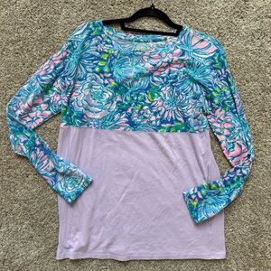 Lilly Pulitzer Blue and Pink Floral Long Sleeve Top